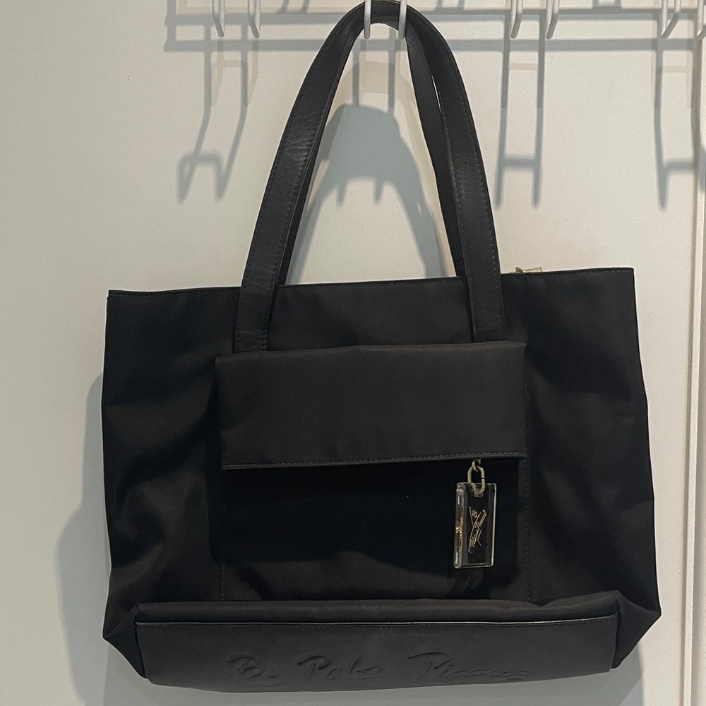 Paloma Picasso Black Nylon Tote with Front Flap and Charm